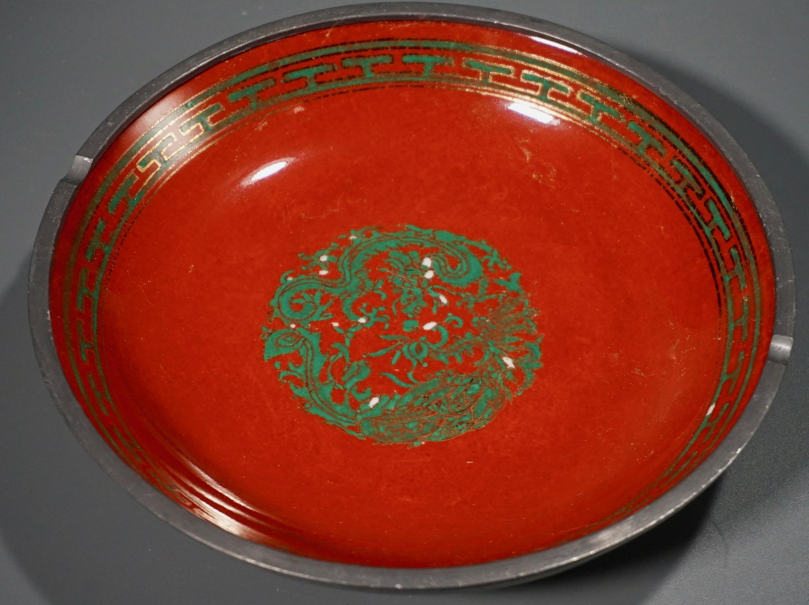 Vintage Phoenix Dragon Pewter Clad Ashtray: Vintage Phoenix Dragon Pewter Clad Ashtray Approximately 7 3/4 inches in diameter.