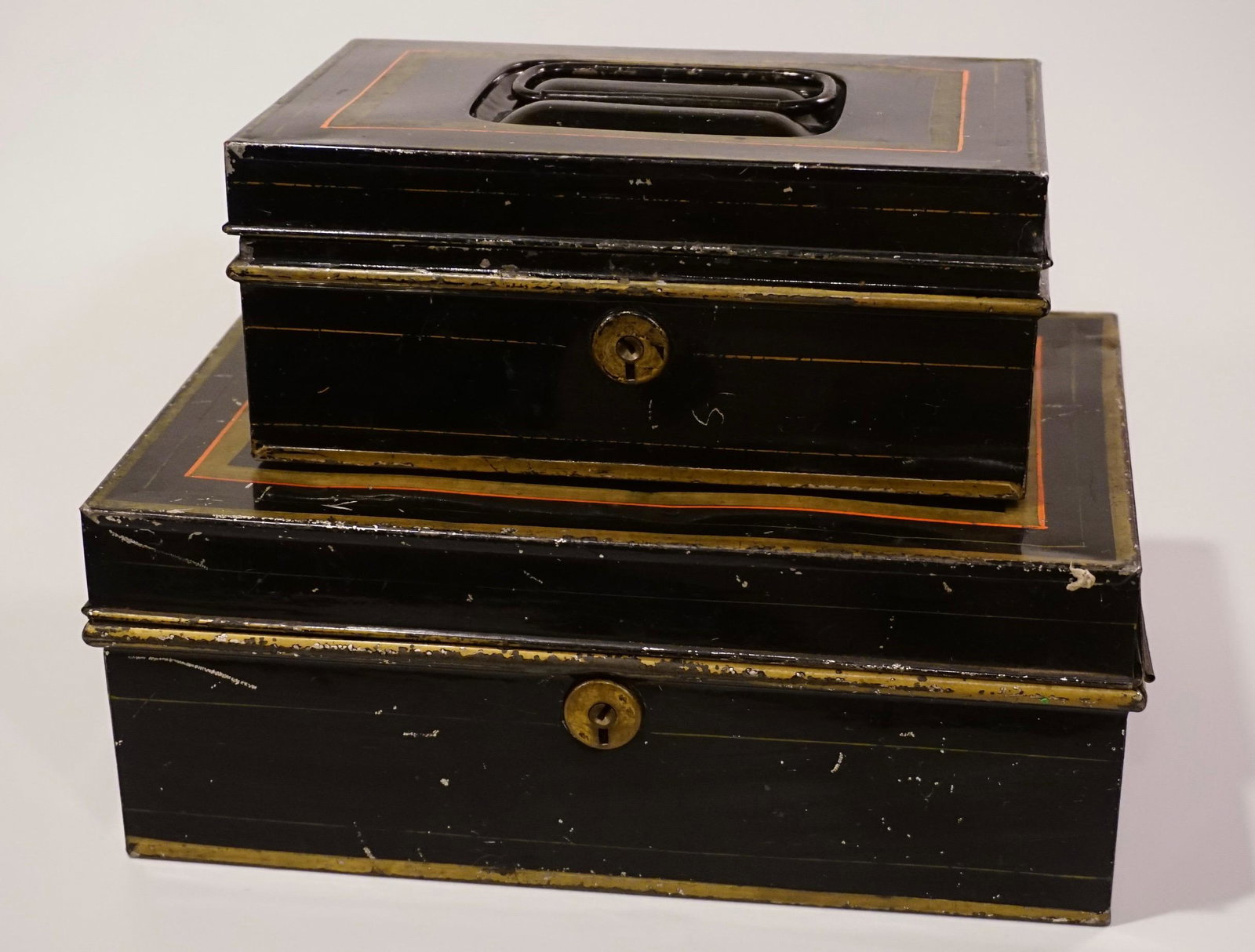 Antique Cash Tin Safe Money Boxes Lot of 2 (1 of 8)