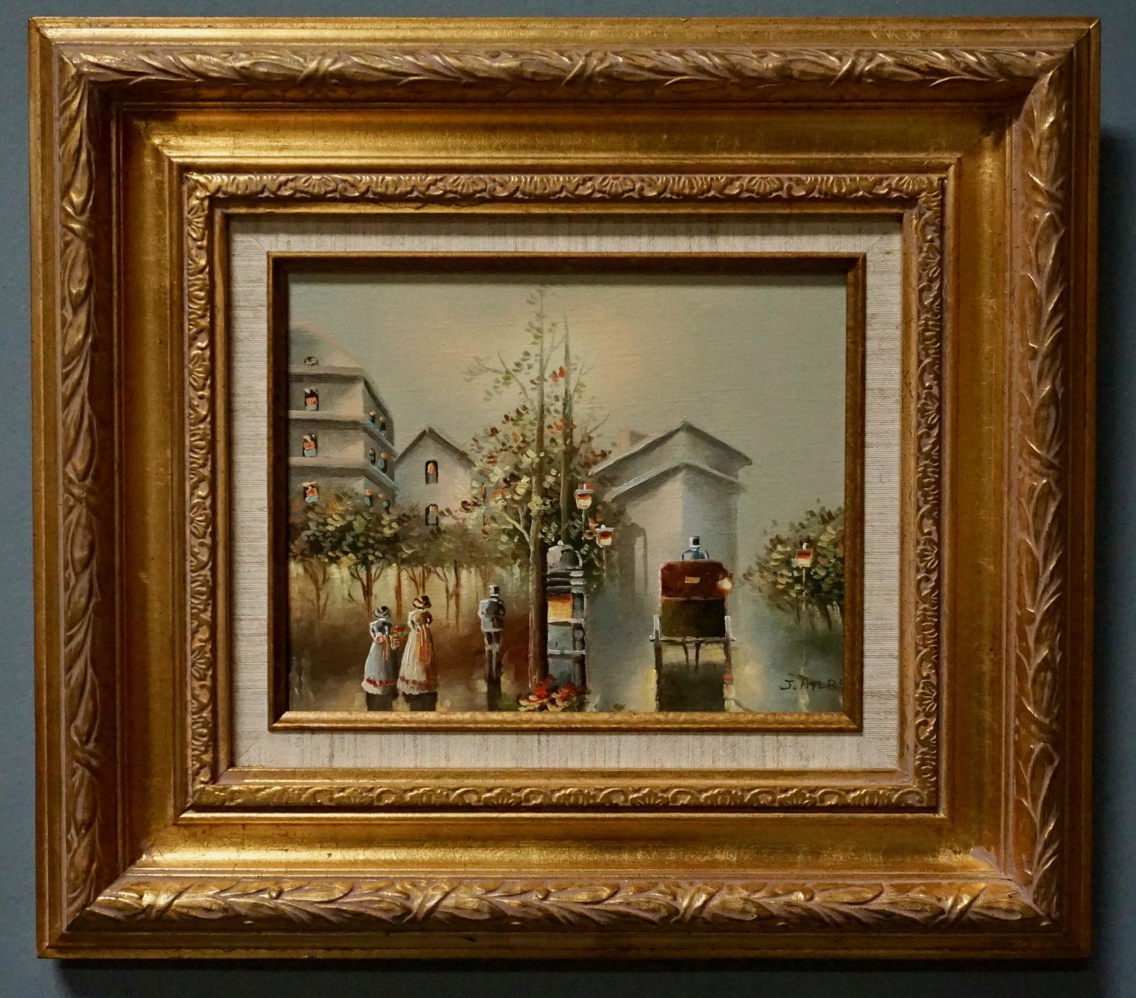 Oil on Canvas Foggy Evening City View Signed Painting (1 of 5)