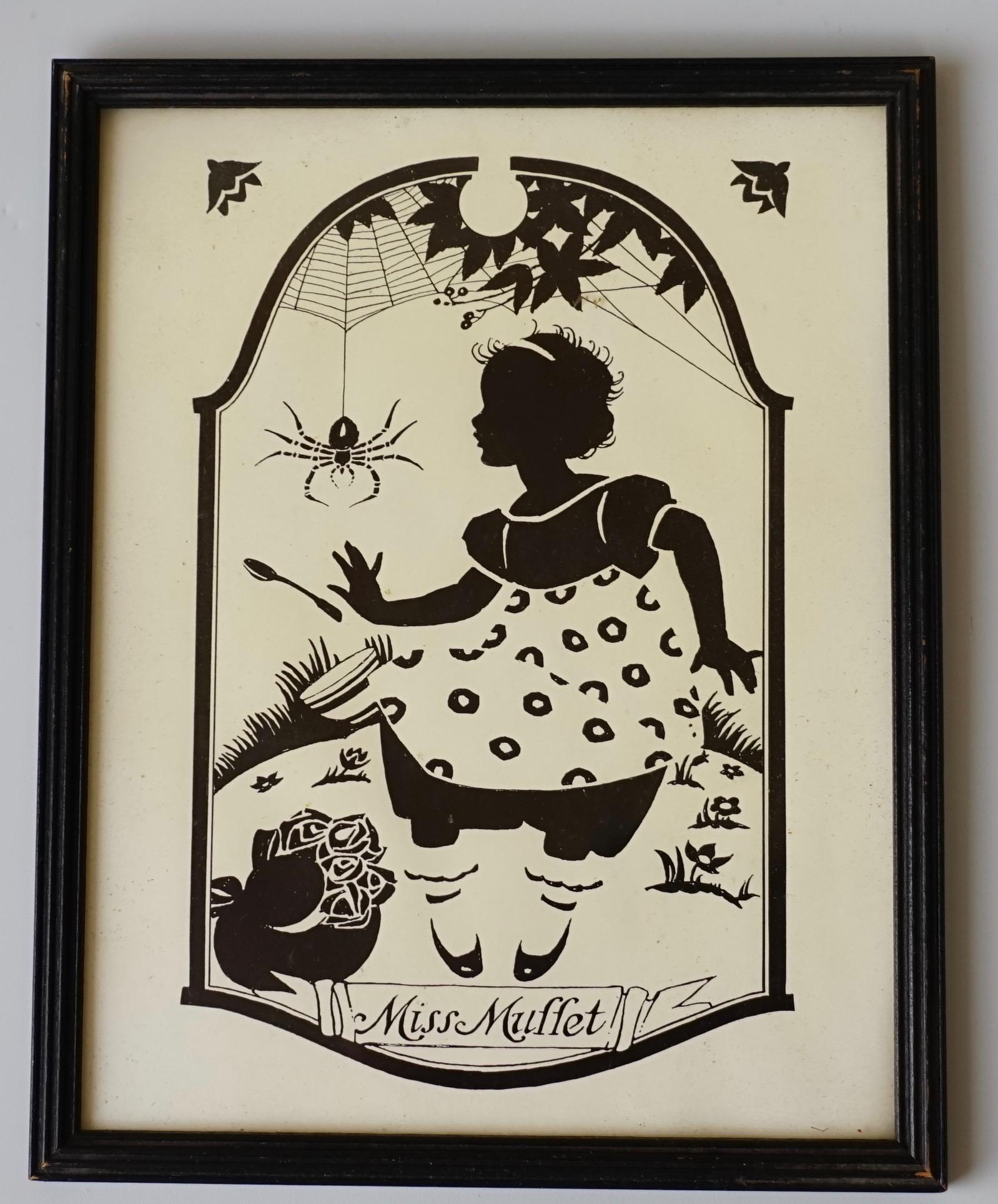 Miss Muffet Spider Vintage Silhouette Print c 1930 (1 of 4)