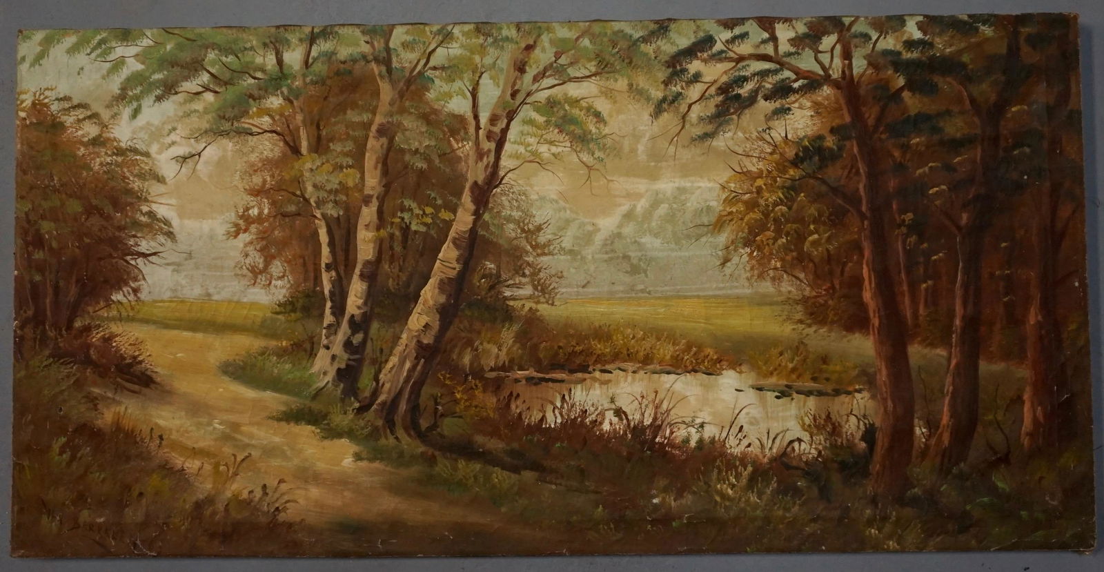 Large Antique Italian Birch Tree Landscape Painting on (1 of 4)