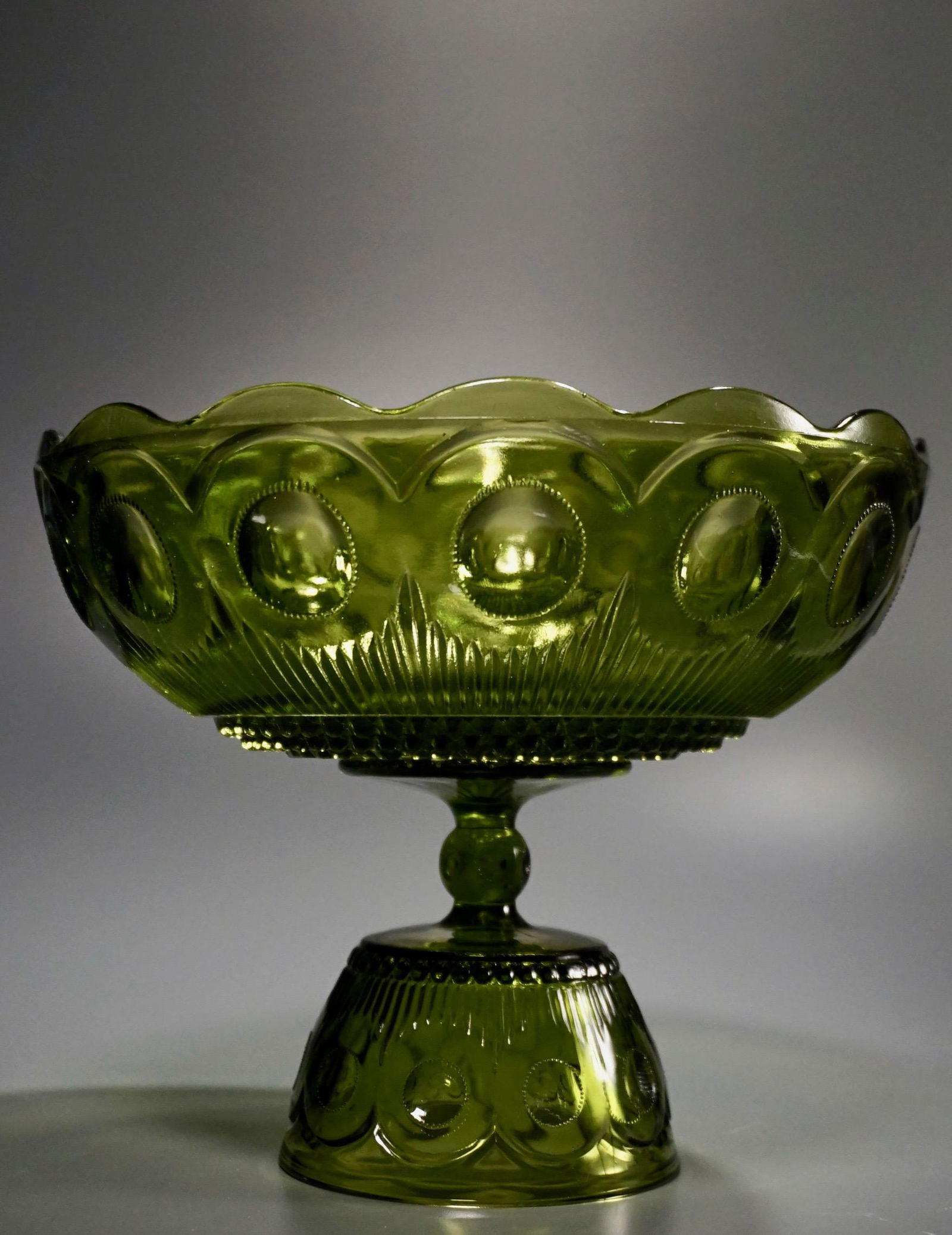 Vintage Optic Pressed Green Glass Compote (1 of 5)
