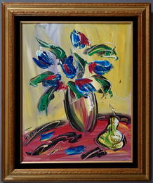 Blue Tulips Abstract Still Life Framed Canvas Painting