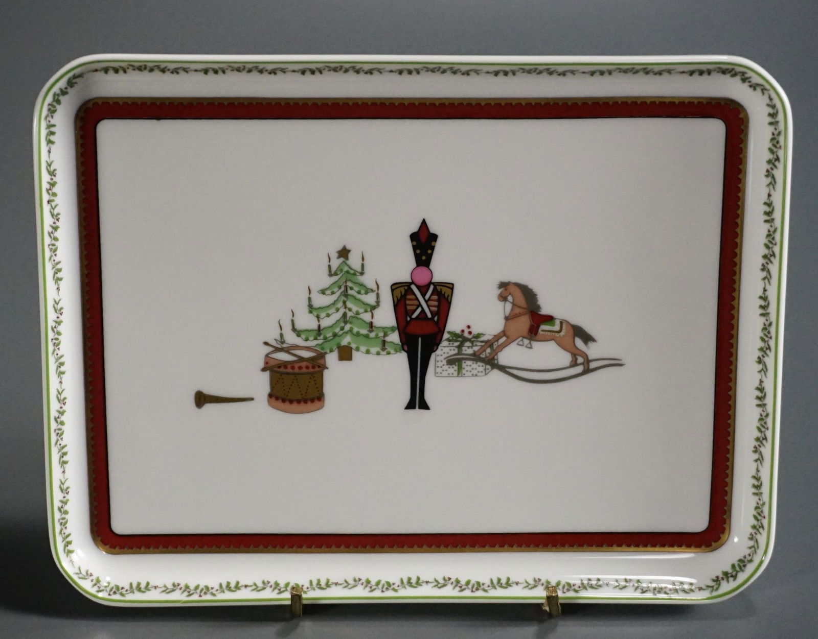 Bernardaud Grenadiers Happy Holiday Christmas: Bernardaud Grenadiers Happy Holiday Christmas Rectangular Tray Approximately 8 3/16 x 6 3/16 inches.