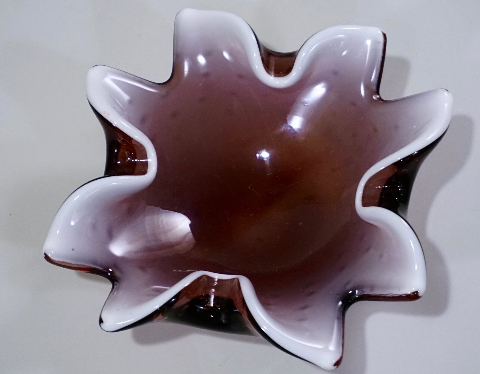 Murano Cased Controlled Bubble Art Glass Flower Bowl: Murano Cased Controlled Bubble Art Glass Flower Bowl Centerpiece Approximately 7 1/2 x 7 1/2 inches.