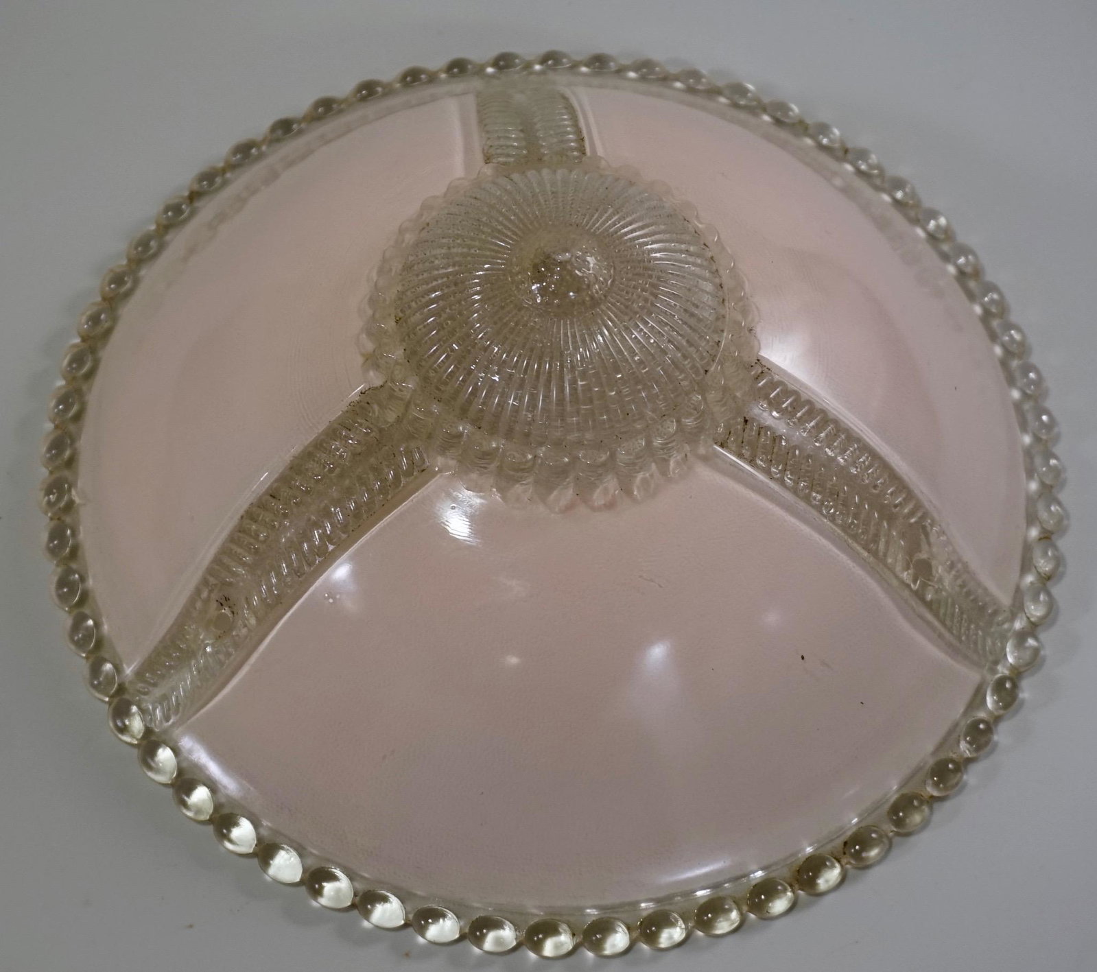 Art Deco Pink Lamp Shade Ceiling Light Hanging: Art Deco Pink Lamp Shade Ceiling Light Hanging Approximately 11 inches in diameter.