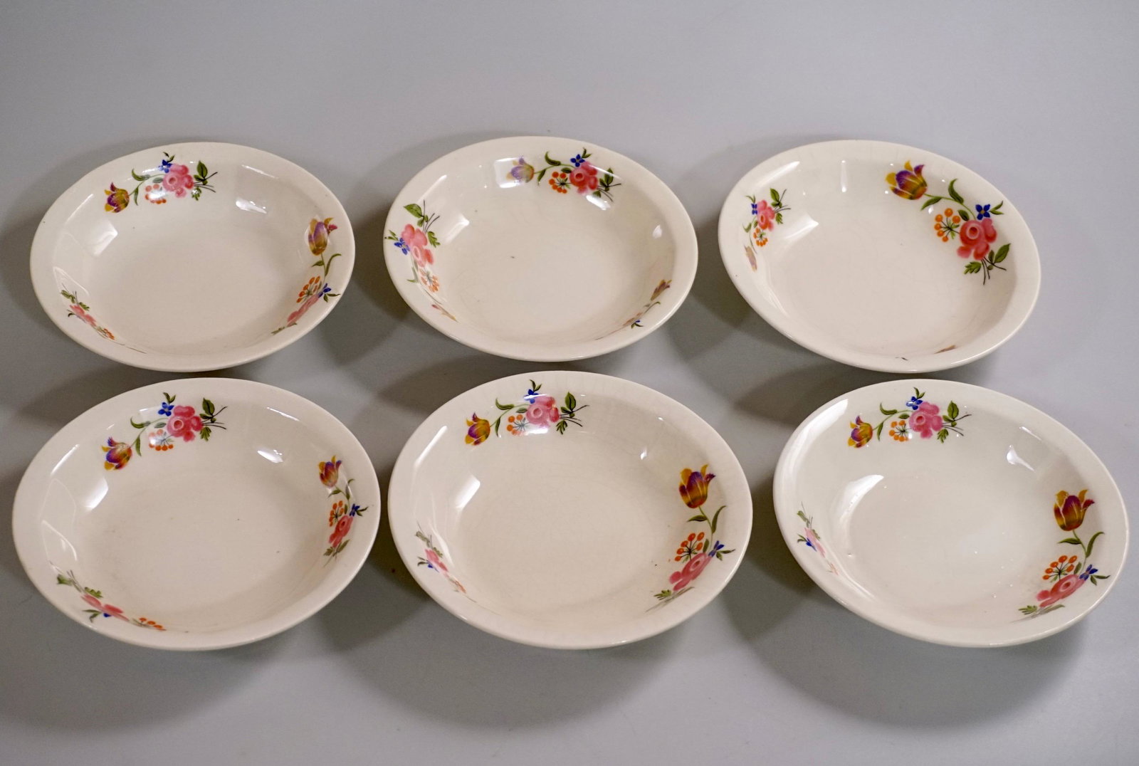 Edwin M Knowles Vitreous China Set of 6 Bowls Floral: Edwin M Knowles Vitreous China Set of 6 Bowls Floral Design Approximately 1 x 5 inches in diameter.