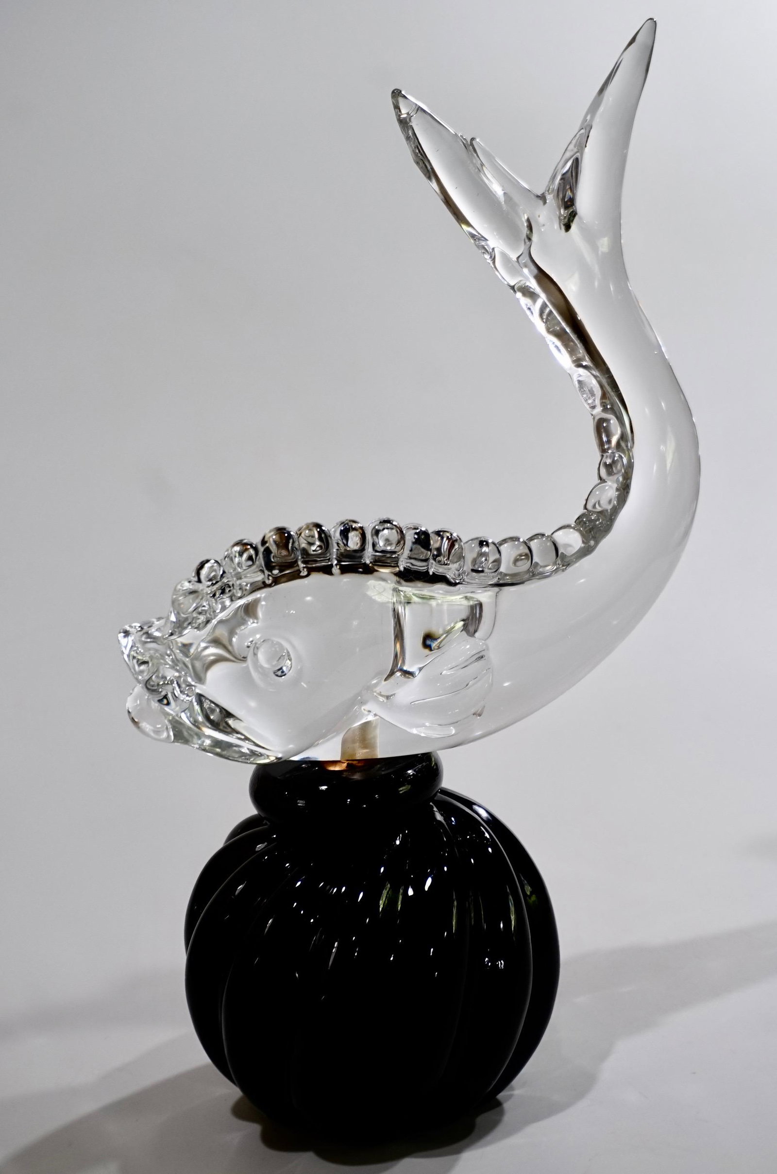 Venetian Murano Dolphin Figural Decanter: Venetian Murano Dolphin Figural Decanter Mid Century Art Glass Artist Blower Seguso Alabastro for Girolamo Luxardo, Torreglia, Italy c 1968 Approximately 4 1/2 x 11 inches wide x 13 3/4 inches tall.