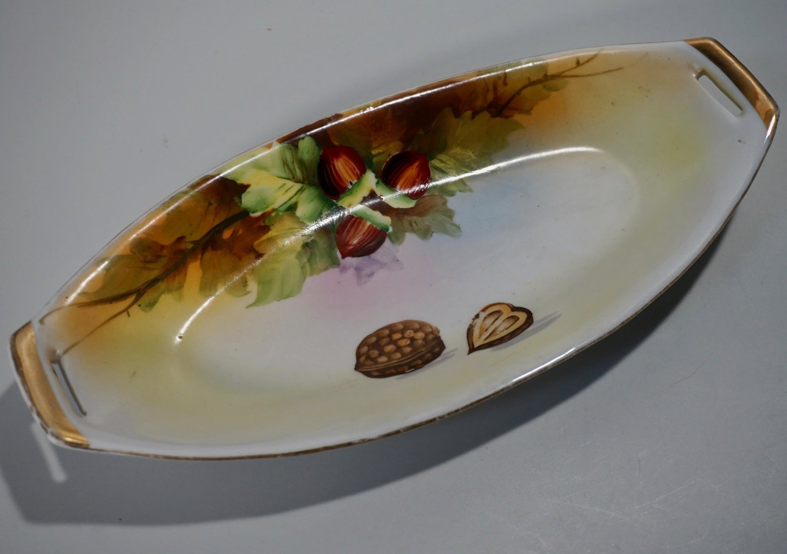 Nippon Porcelain Nut Dish: Nippon Porcelain Nut Dish Approximately 11 7/16 x 5 1/4 inches.