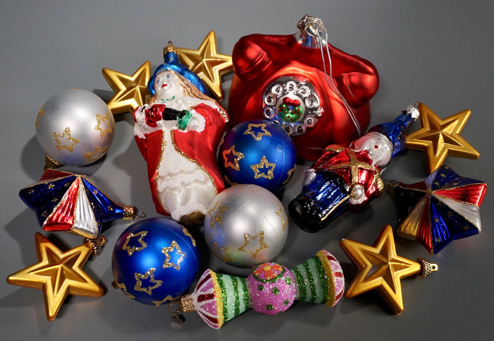 American Flag Santa Telephone Star Christmas Ornaments: American Flag Santa Telephone Star Lot of Christmas Tree Ornaments Various sizes.