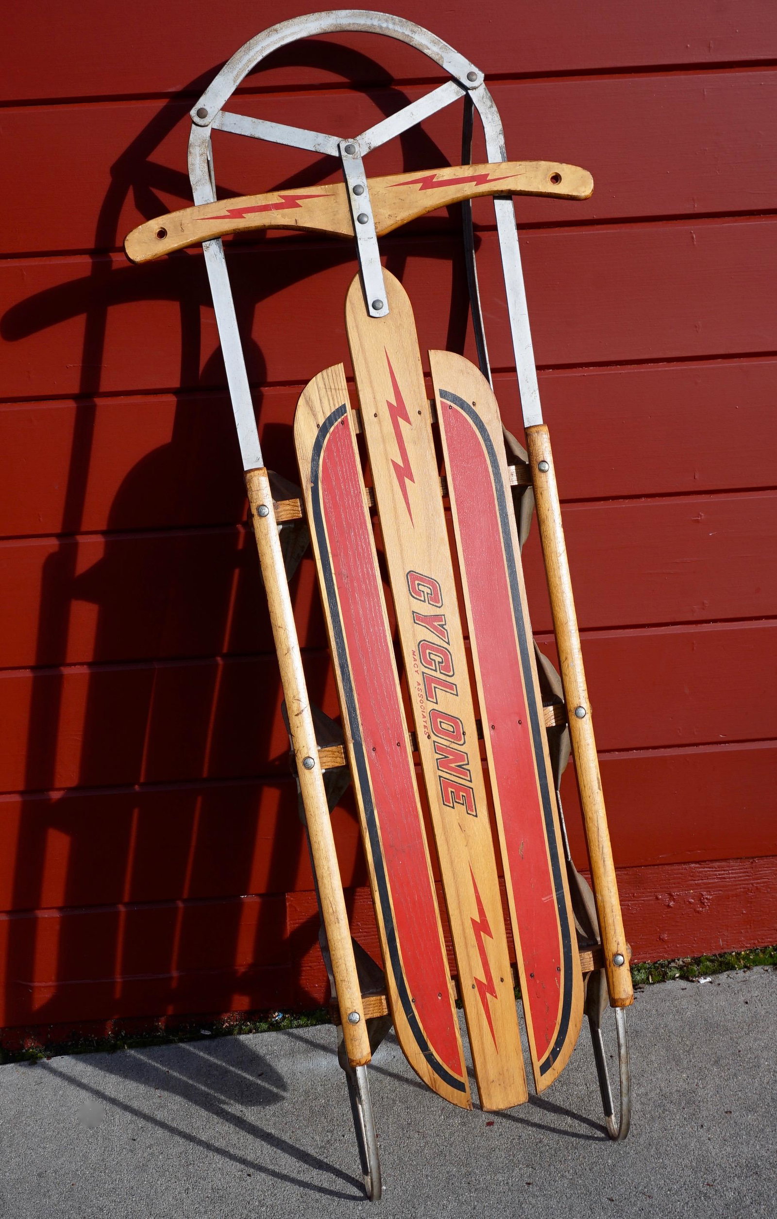 Cyclone Macy Vintage Flexible Flyer Sled: Cyclone Macy Vintage Flexible Flyer Sled Approximately 52 x 21 x 6 inches overall.