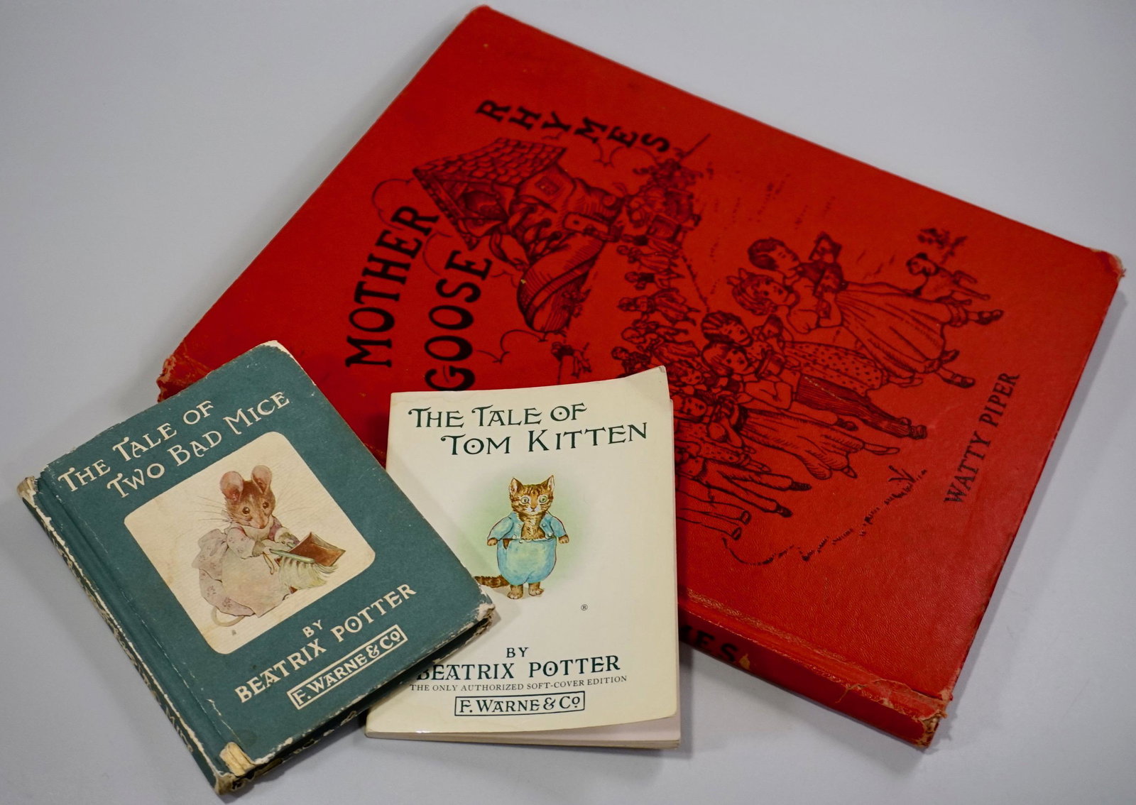 Beatrix Potter Mother Goose Vintage Children Books: Beatrix Potter Mother Goose Vintage Children Books Approximately 4 3/16 x 5 5/16; 4 3/16 x 5 1/2 and 10 1/8 x 12 1/4 inches.