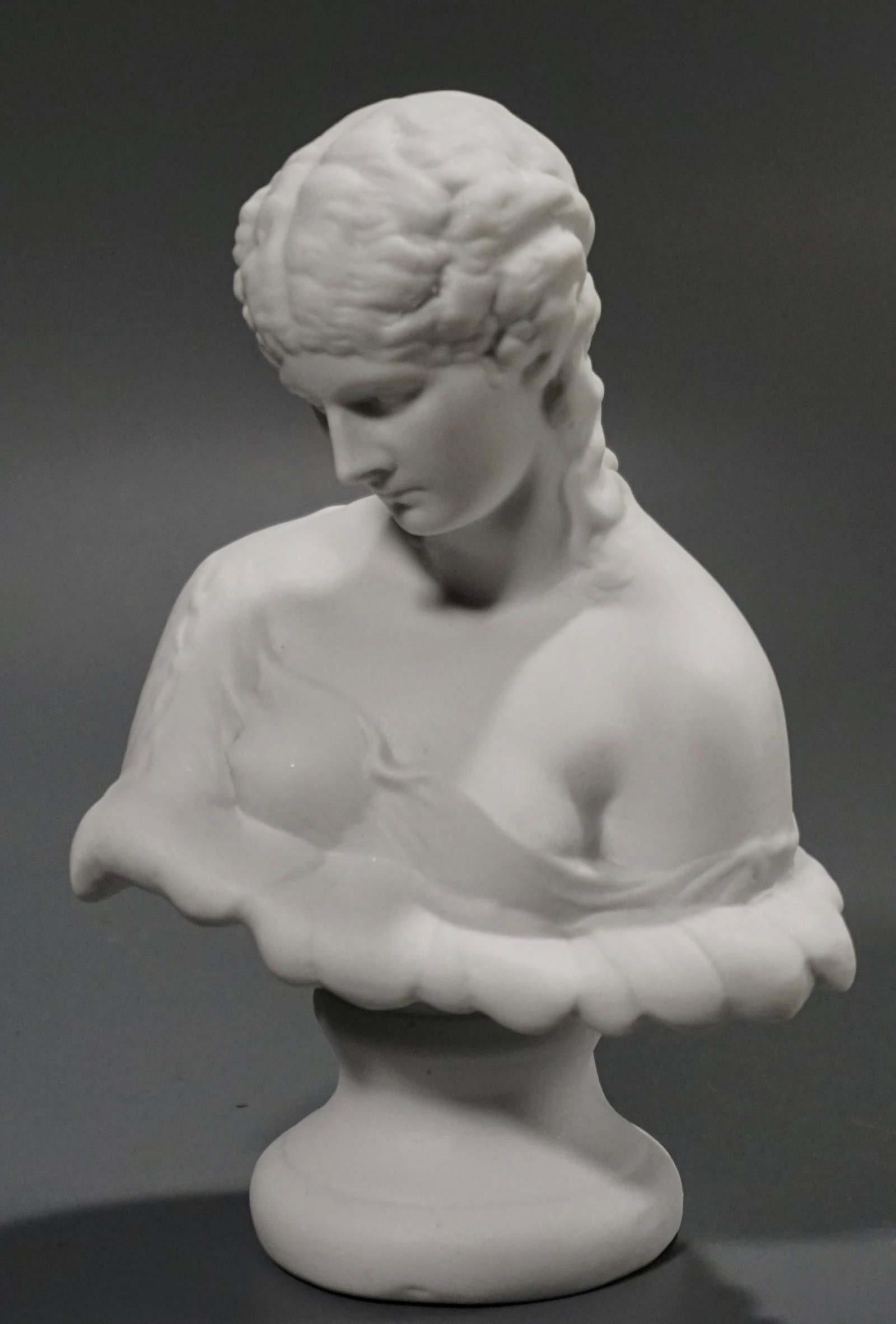 Antique Parian Bust Clytie White Bisque Water Nymph: Antique Parian Bust Clytie White Bisque Water Nymph Victorian Sculpture Approximately 7 1/16 inches tall.