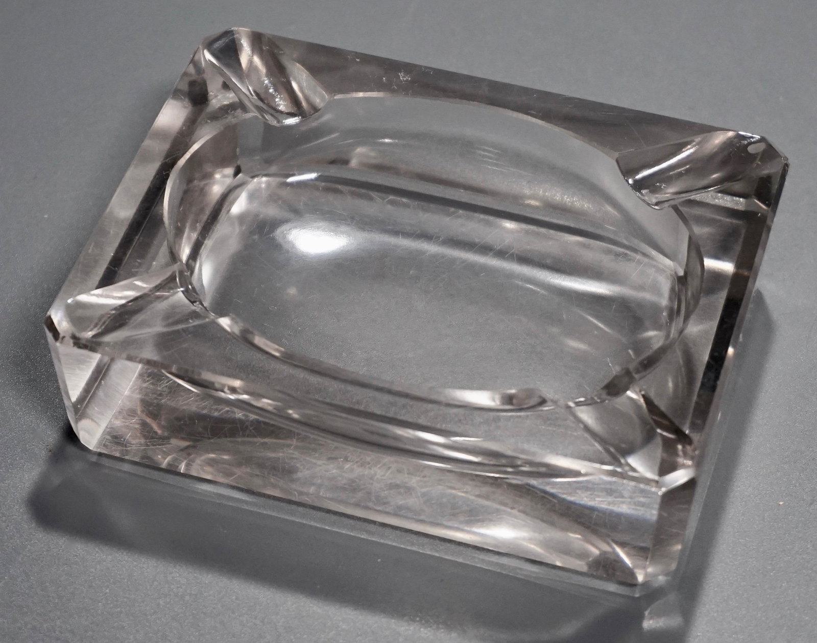 Vintage Heavy Molded Glass Rectangular Ashtray: Vintage Heavy Molded Glass Rectangular Ashtray Approximately 4 3/4 x 3 9/16 x 1 3/8 inches.