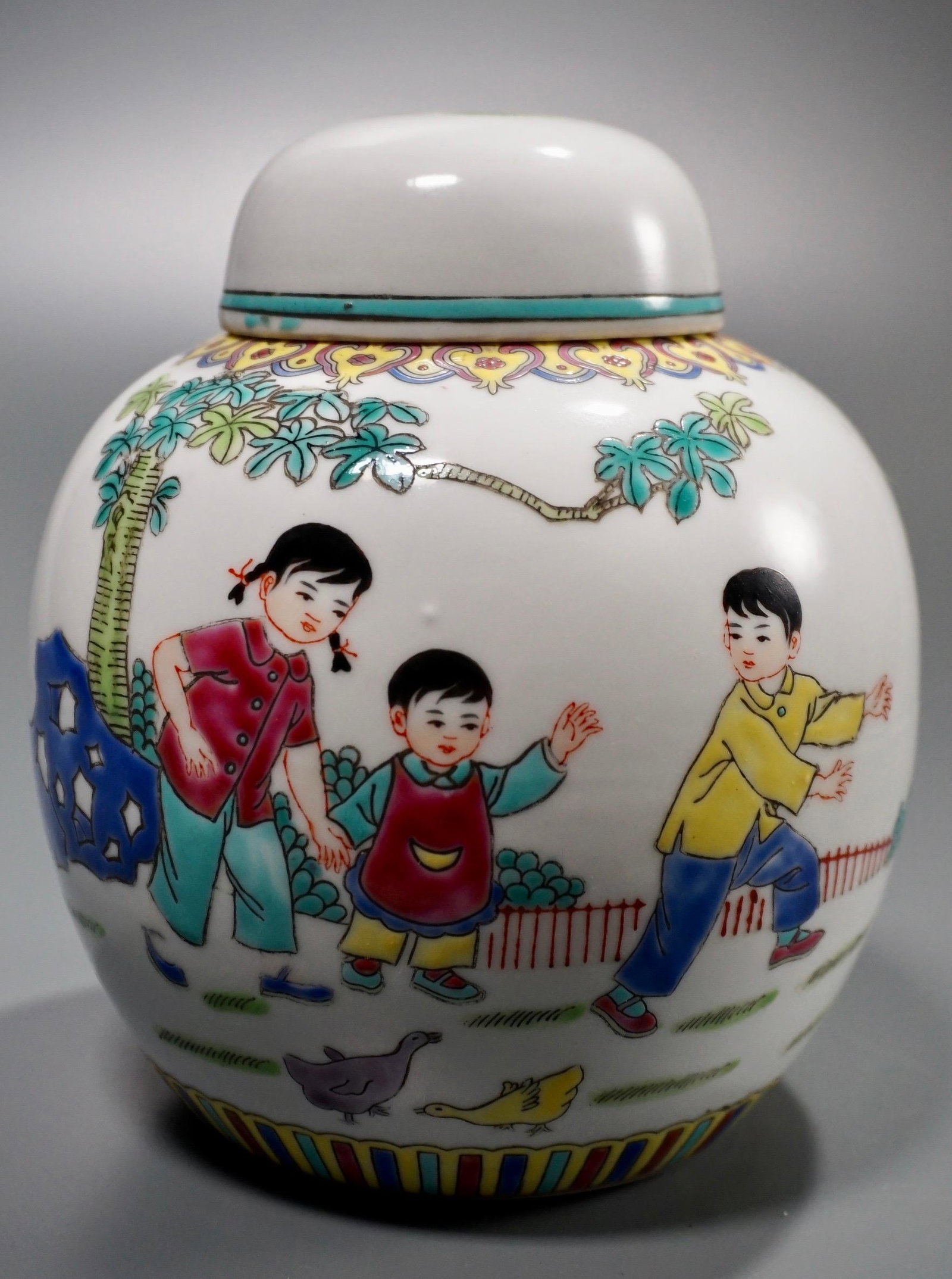 Chinese Republic Children Ginger Jar Vase: Chinese Republic Children Ginger Jar Vase Approximately 5 7/8 inches tall.