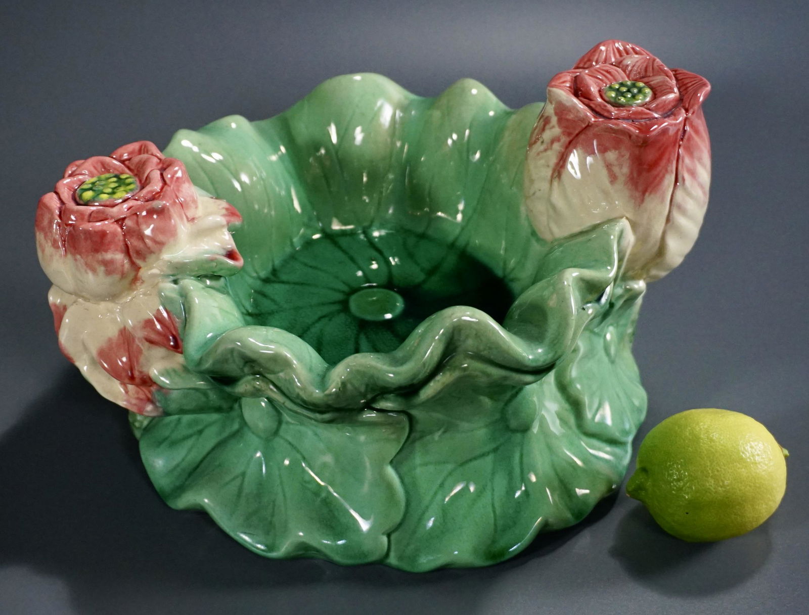 Vintage Pottery Planter Molded Roses Plant Stand (1 of 7)