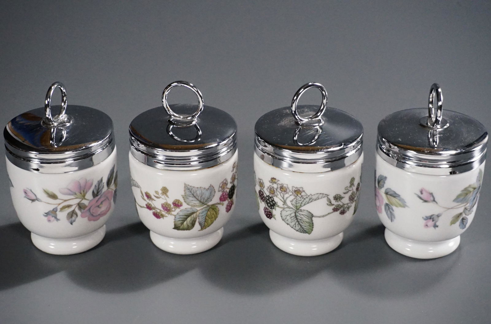 Royal Worcester Porcelain Egg Coddling Cups Chrome Lid (1 of 4)