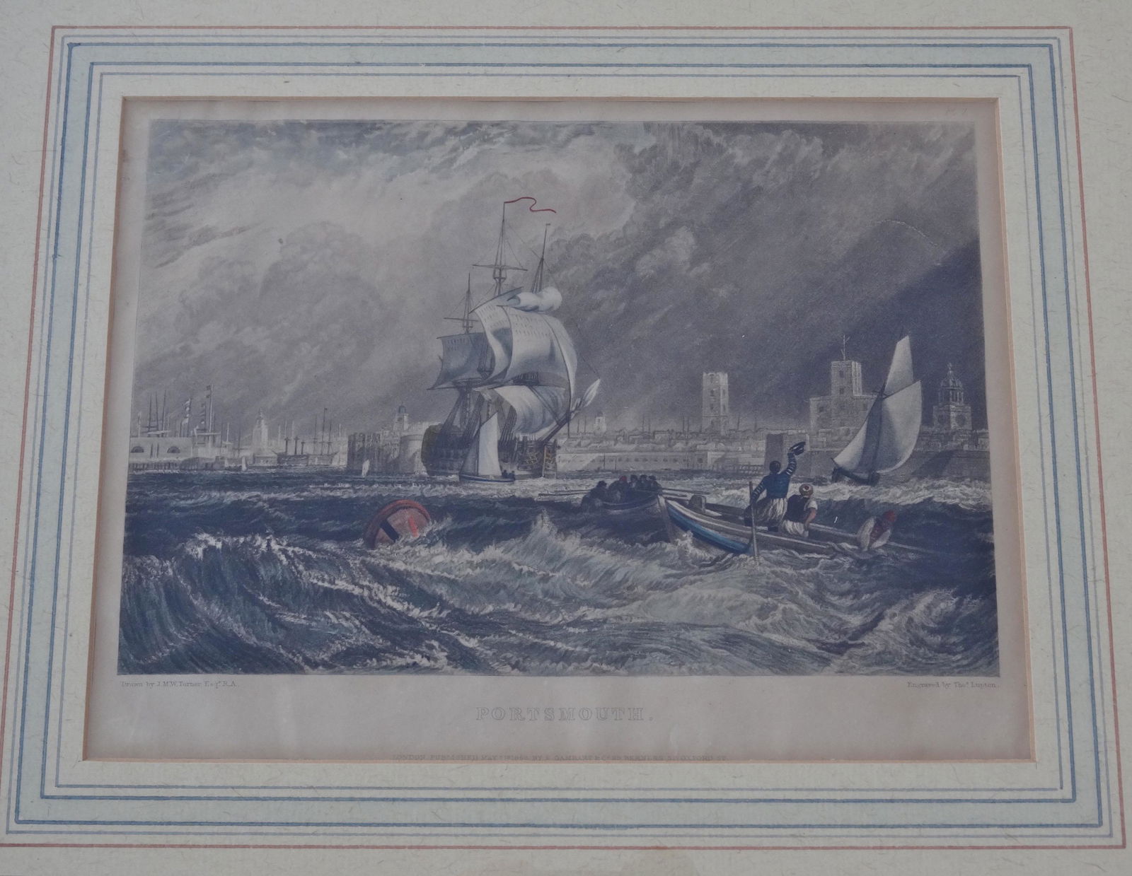 Antique J.M.W.Turner Portsmouth Hand Colored Engraving (1 of 7)