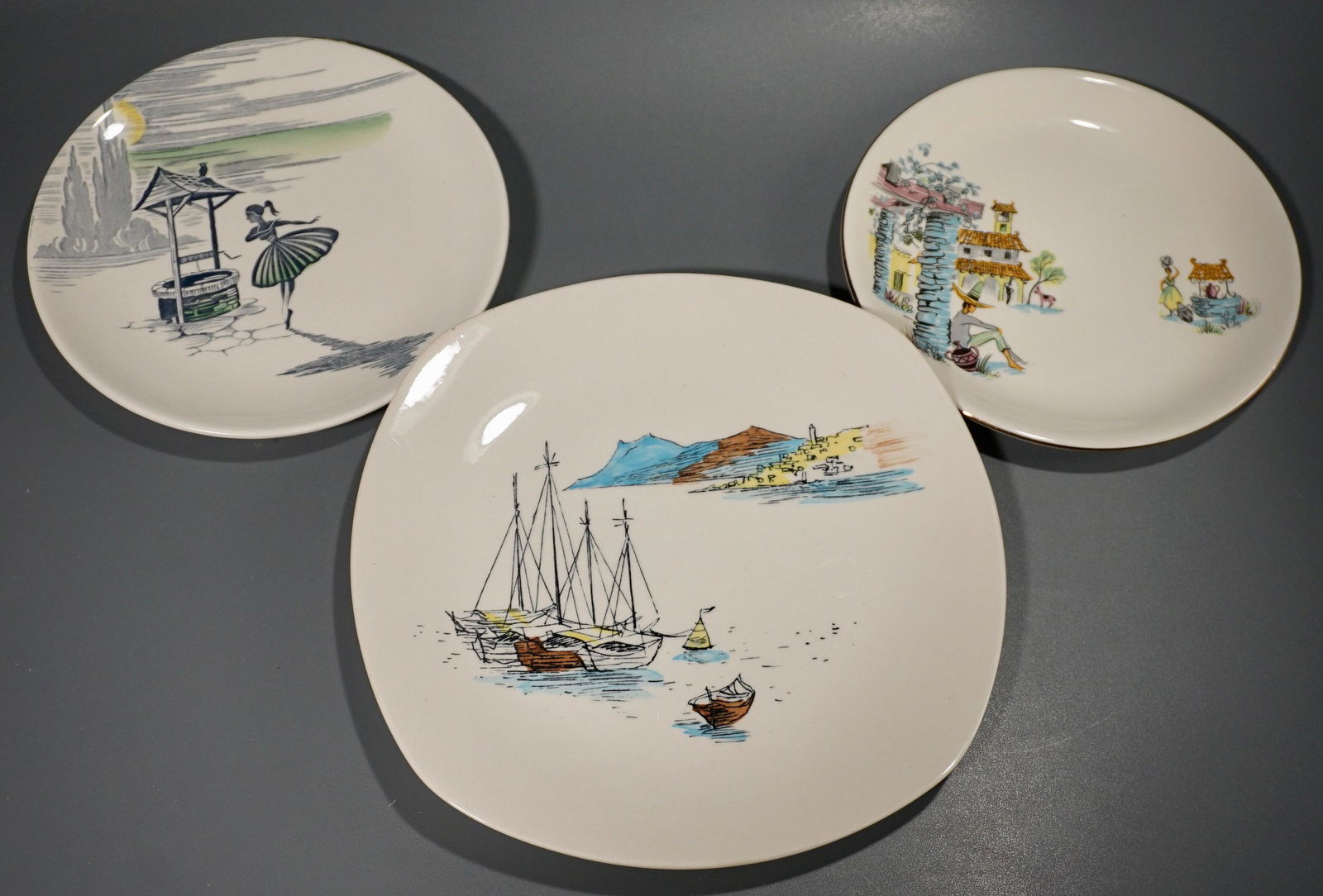 Vintage English Scenic Plates 50s Earthenware Lot of 3 (1 of 9)