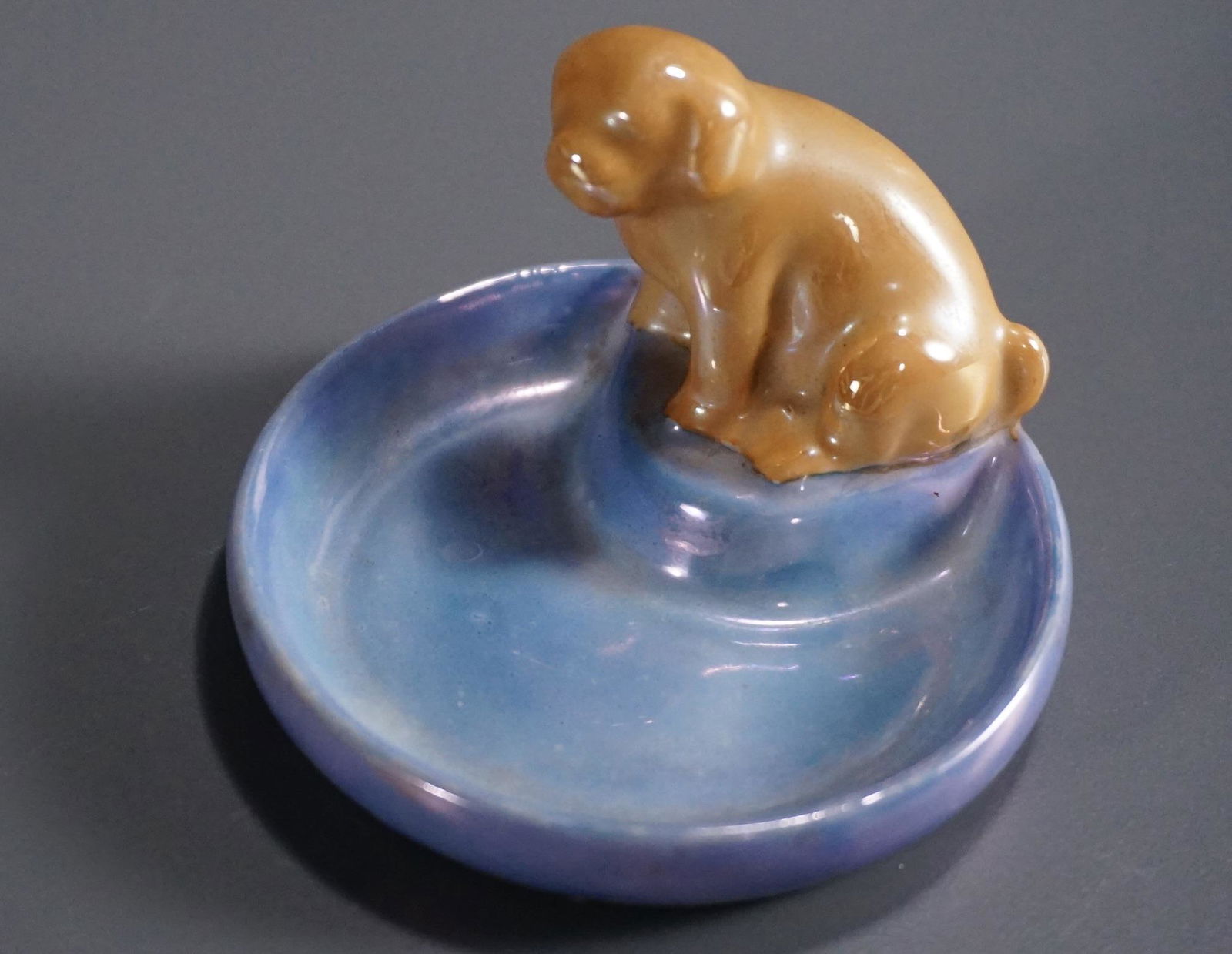 Iridescent Porcelain Dog Figure Small Pin Dish Vintage (1 of 5)