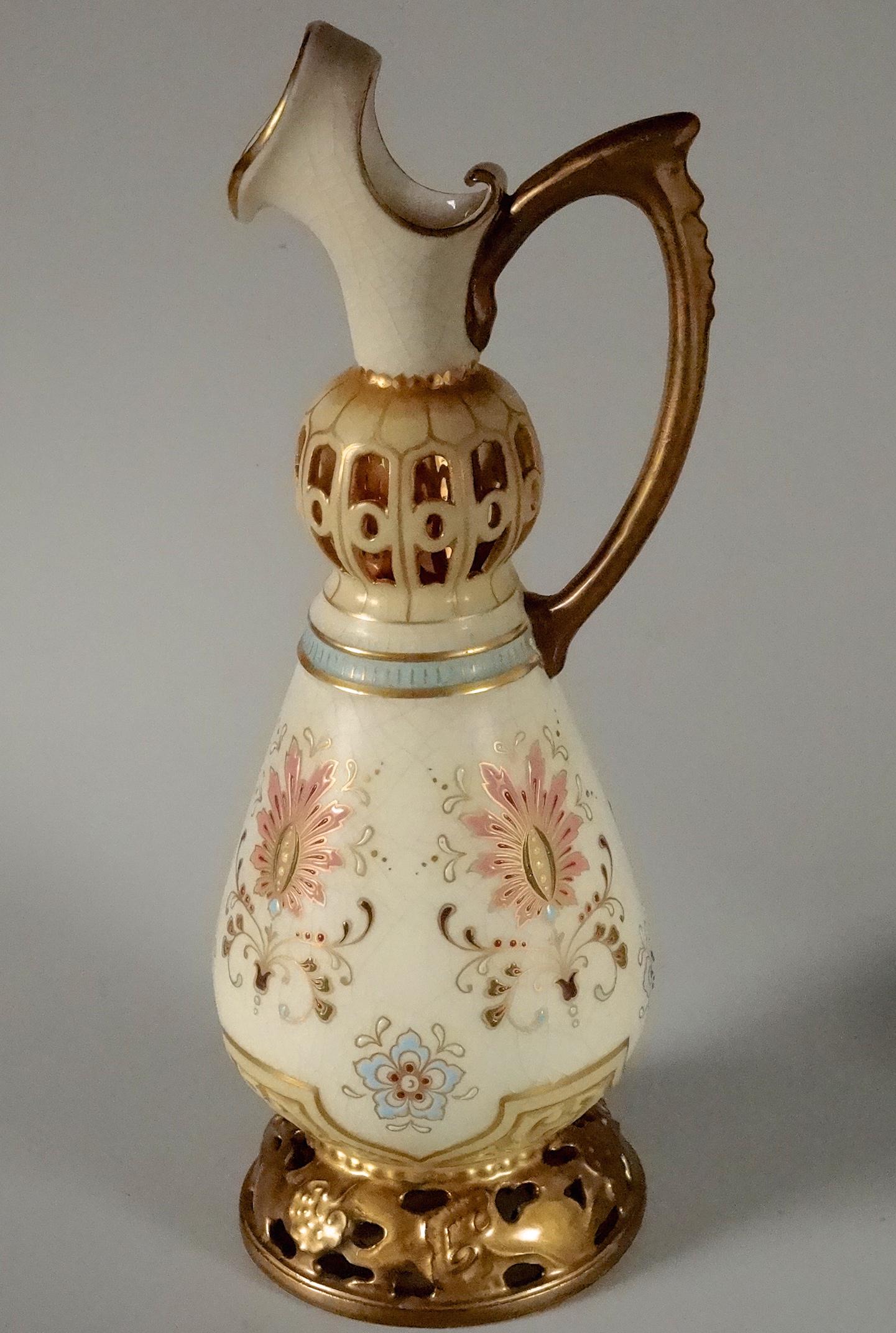 Austrian Carlsbad Porcelain Jeweled Aesthetic Ewer Vase (1 of 8)