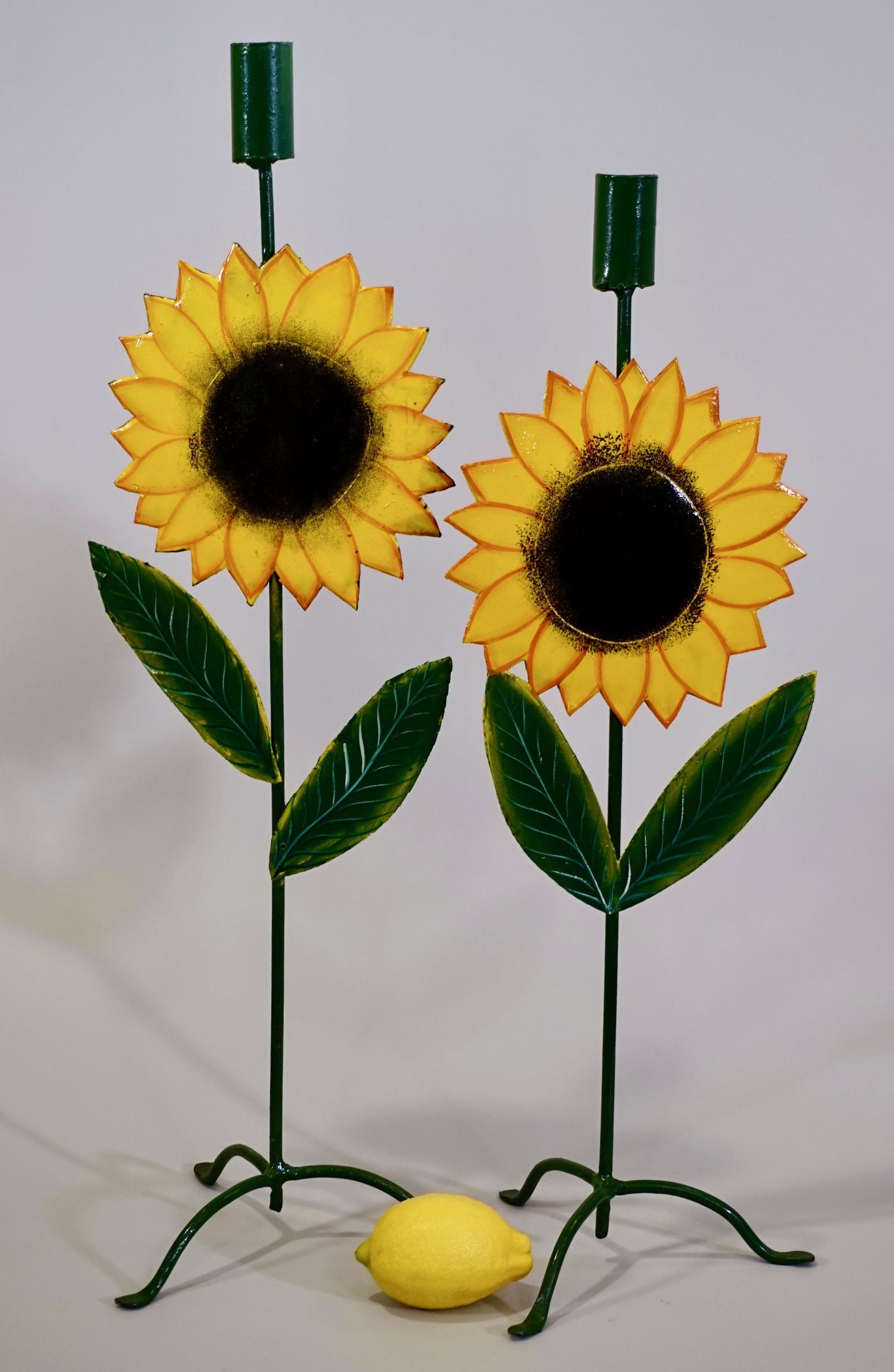 Painted Tin Folk Art Sunflower Candlestick (1 of 5)
