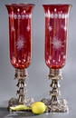 Silver Plated Candle Holders Starburst Ruby Glass