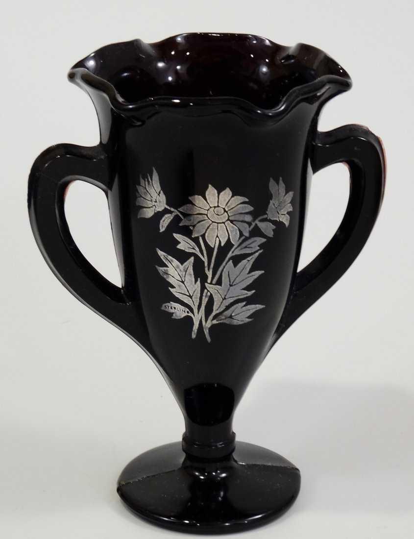 Art Deco Black Amethyst Trophy Vase Silver Overlay Flow (1 of 4)