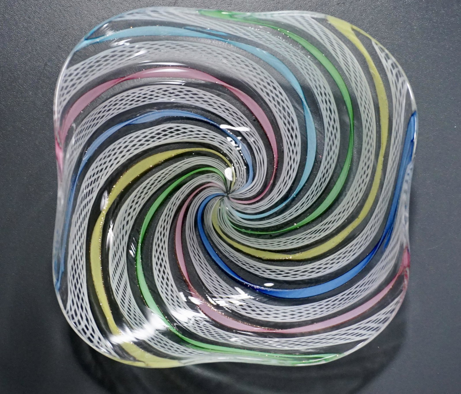 Salviati Candy Cane Latticino Fine Venetian Italian: Salviati Candy Cane Latticino Fine Venetian Italian Blown Art Glass Bowl Approximately 4 1/4 x 4 1/4 x 1 5/16 inches tall.