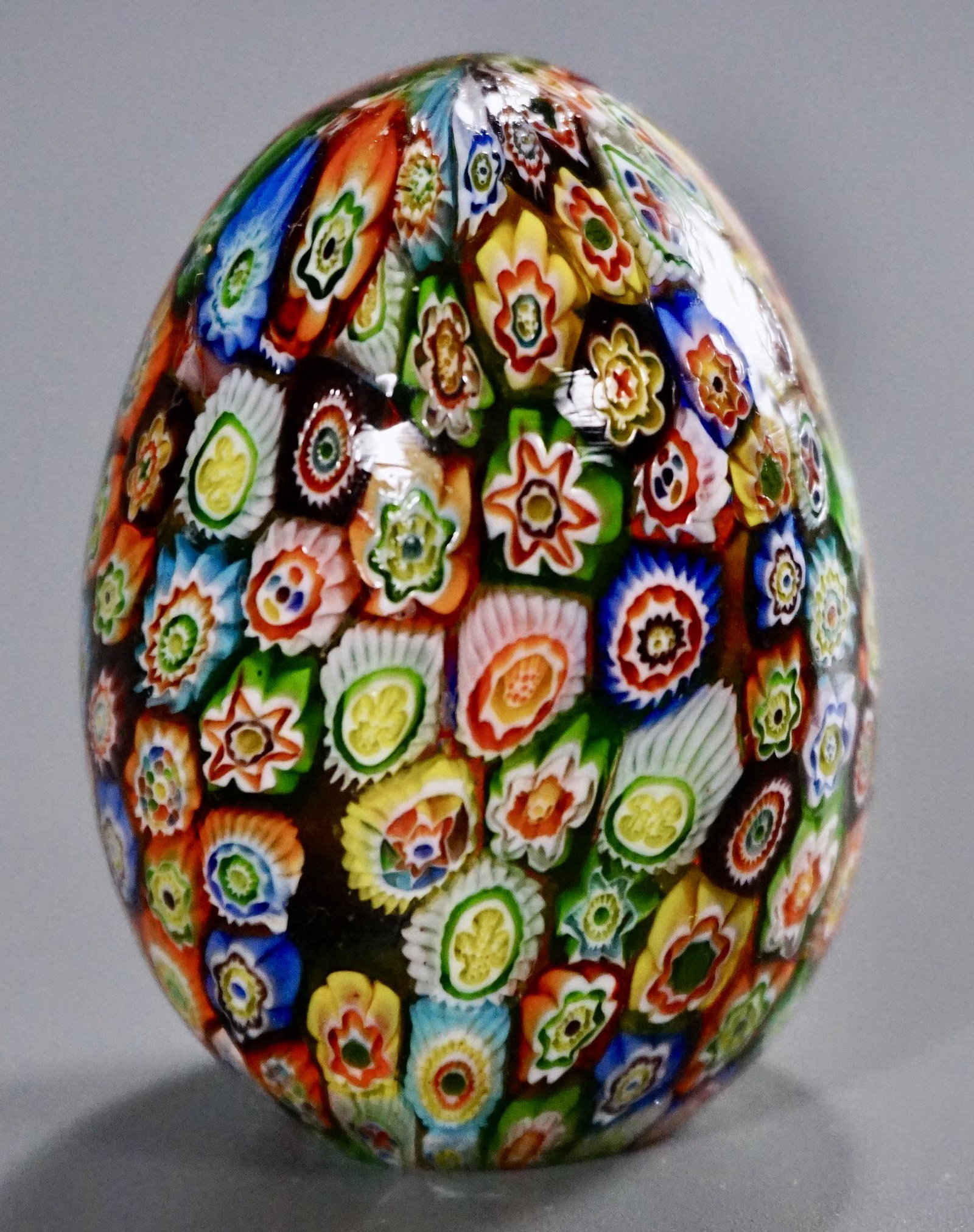 Murano Art Glass Millefiori Egg Paperweight: Murano Art Glass Millefiori Egg Paperweight Approximately 2 7/8 inches tall.