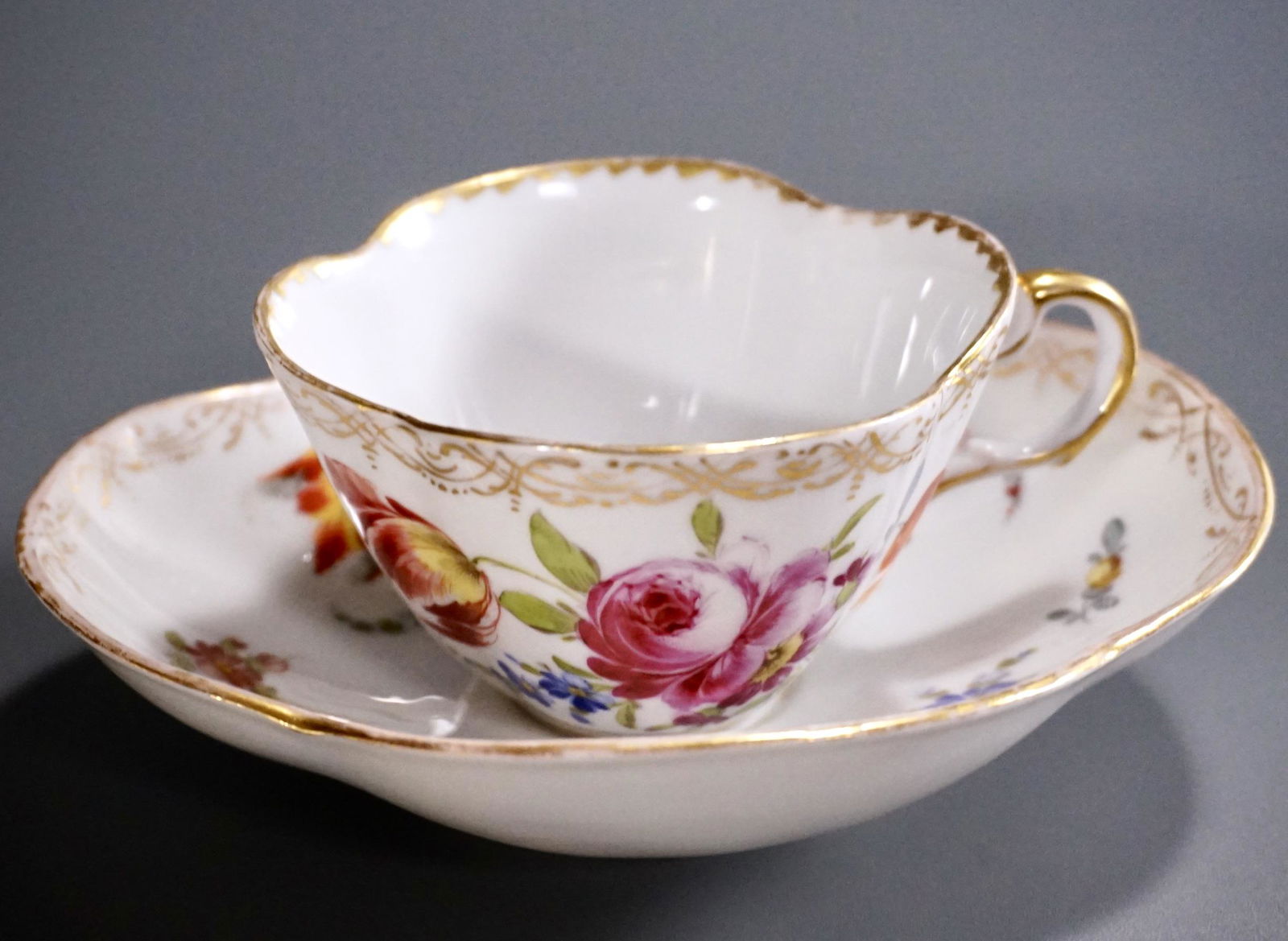 Dresden Flowers Cup & Quatrefoil Scalloped Deep Saucer (1 of 8)