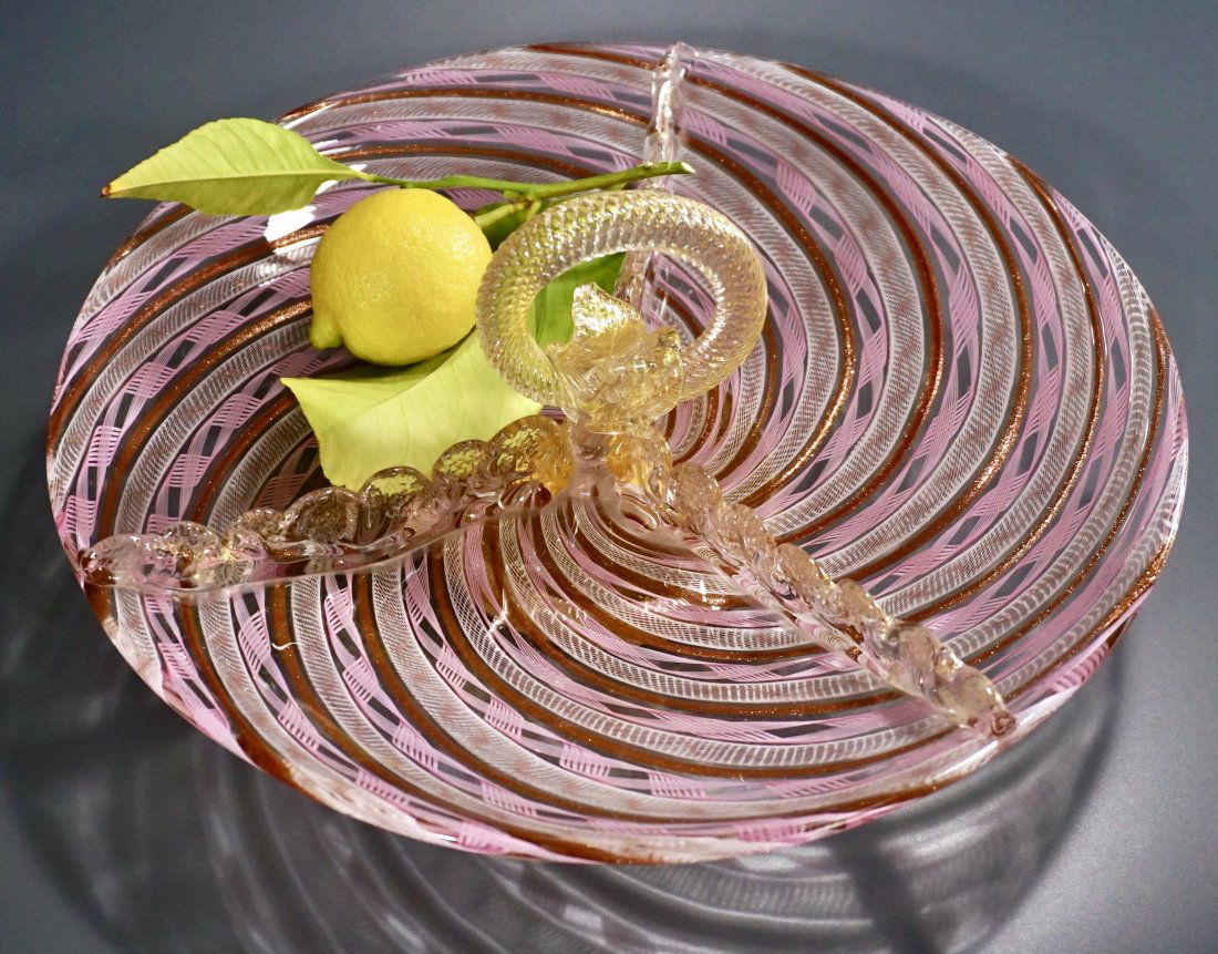 Venetian Glass Serving Tray Pink Latticino Ribbon Plate (1 of 10)