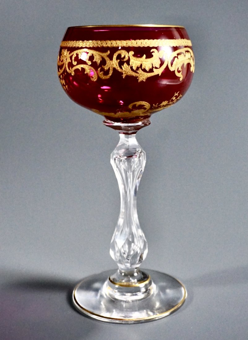St.Louis Goblet Cranberry Red Gilded Crystal Stem (1 of 7)