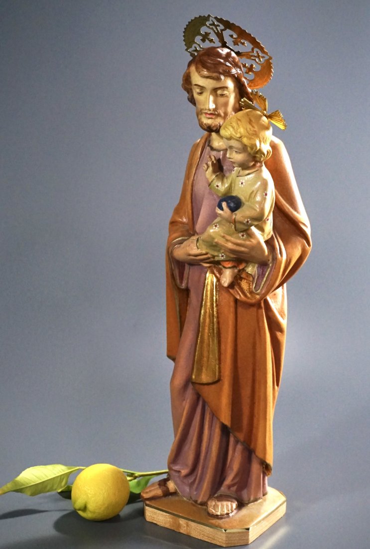 St.Joseph w Child Jesus German Wood Carved Statue (1 of 10)