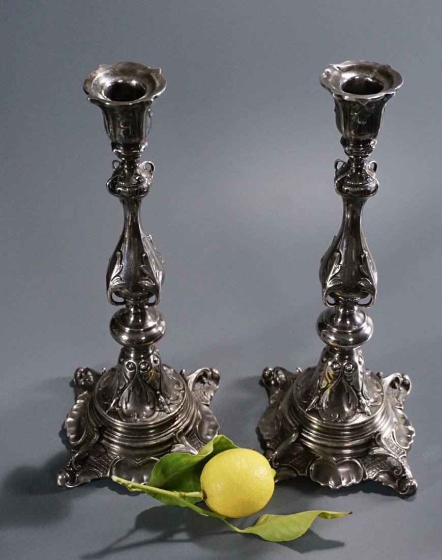 Warsaw Imperial Russia Poland Pair Silver Candlesticks (1 of 10)