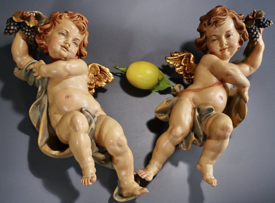 Carved Wood Italian Putti Figurines Pair Hand Painted (1 of 13)