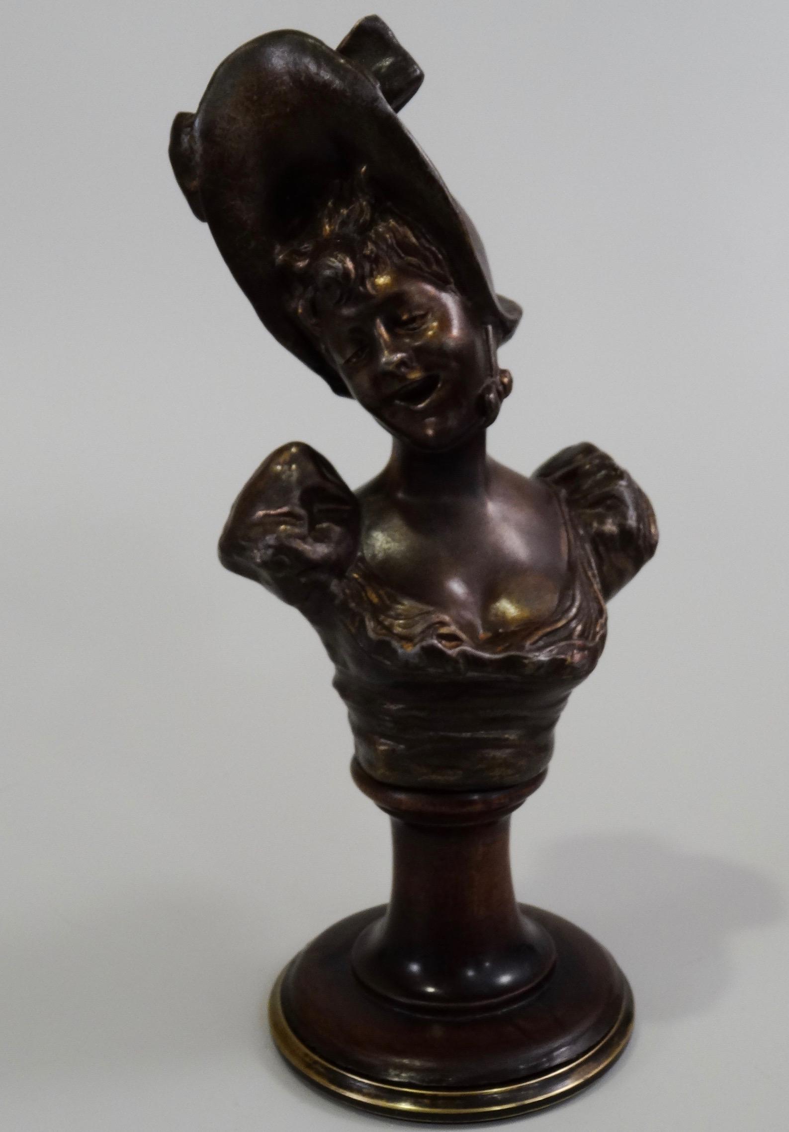 Antique French Spelter Bust Laughing Girl in Bonnet (1 of 8)