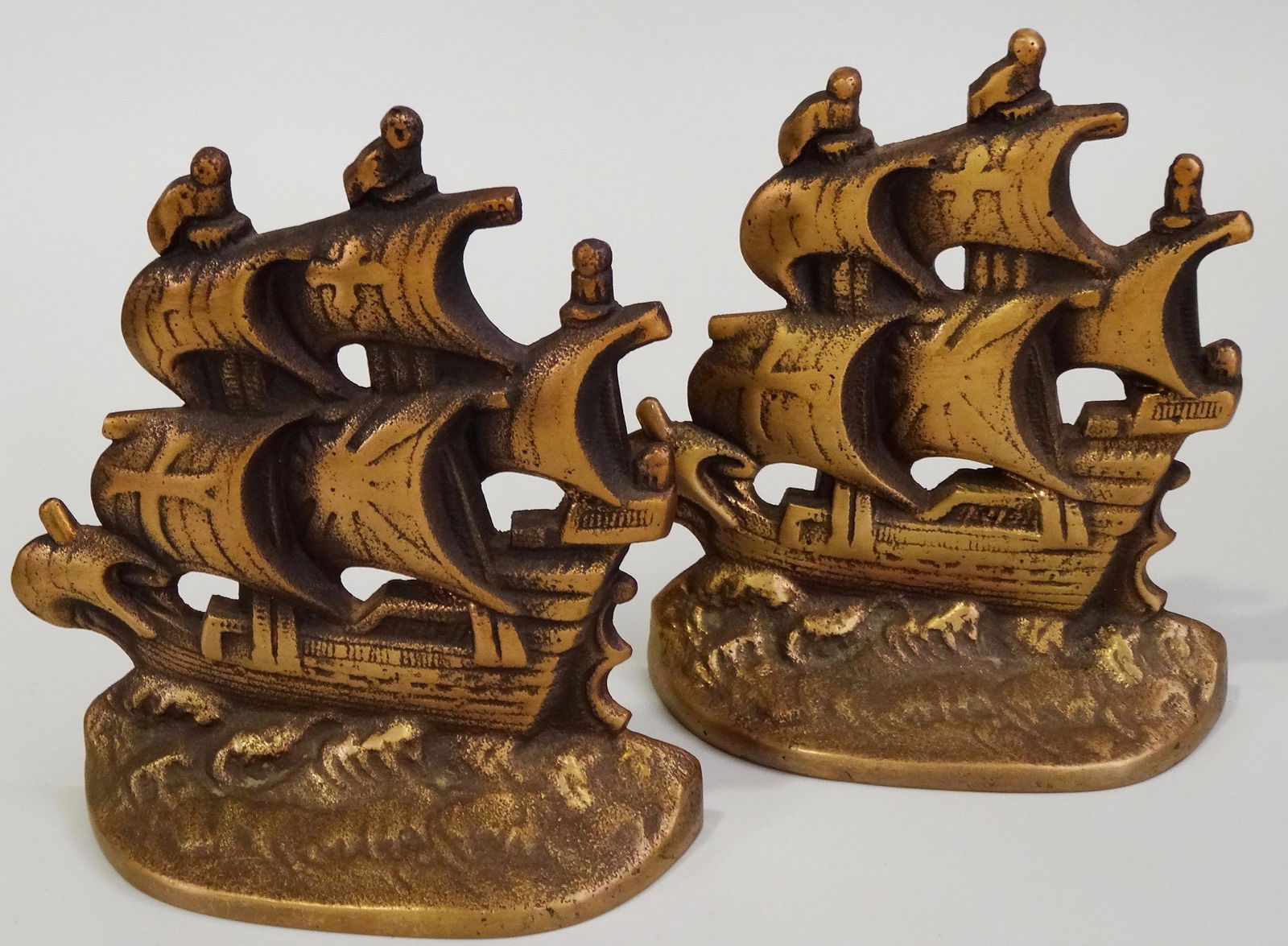 Vintage Cast Brass Bookends Pair Columbus Santa Maria (1 of 5)