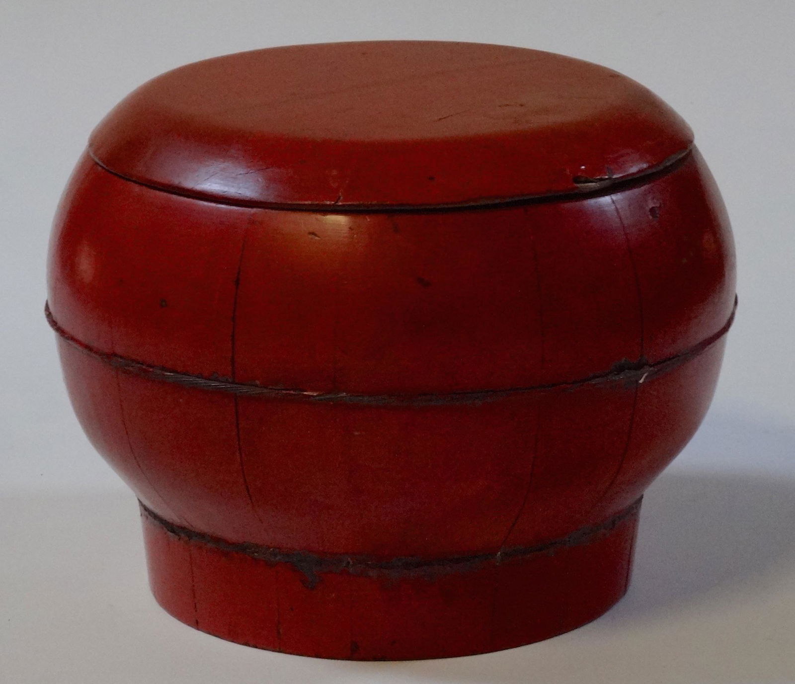 Oriental Antique Wooden Box Bucket Painted Bat Red (1 of 9)