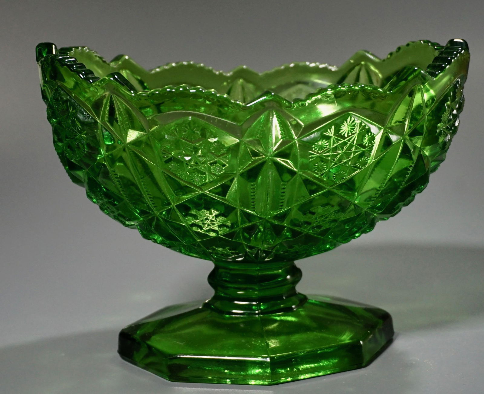 Vintage Oval Footed Pedestal Bowl Compote Green Pattern (1 of 5)
