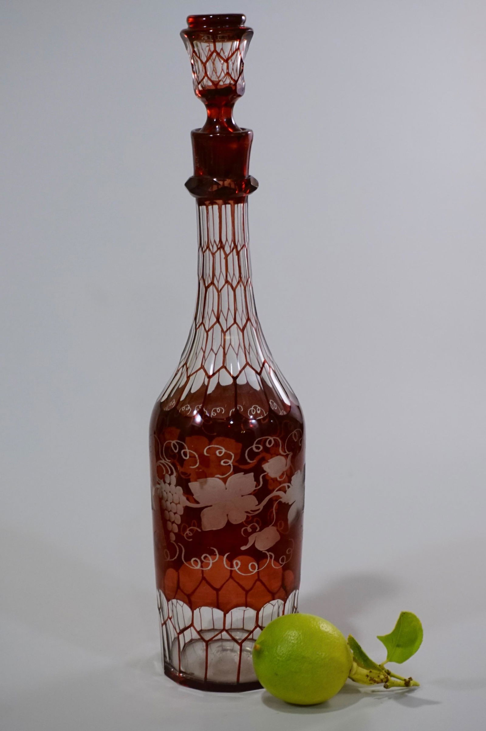 Bohemian Faceted Ruby Glass Decanter Art Glass Spirit (1 of 8)