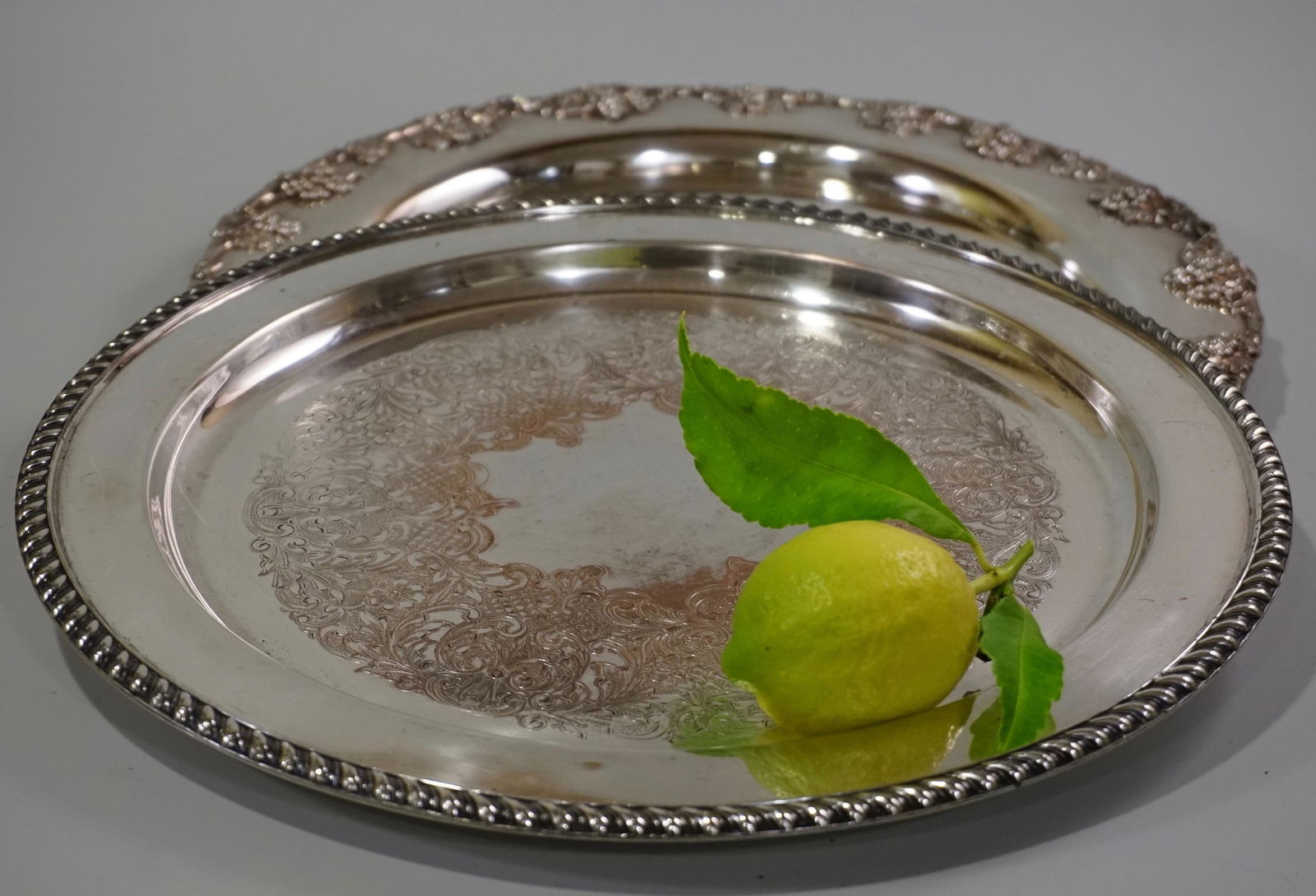 English Silver Plated Serving Tray Lot of 2 Round Trays (1 of 12)