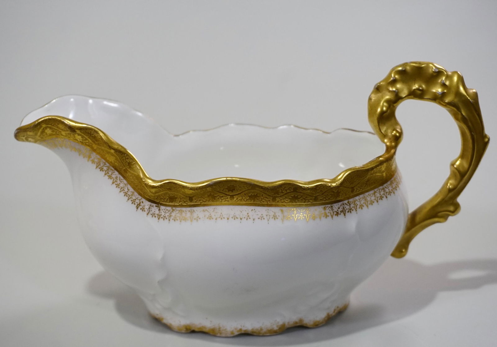 LS&S Limoges France White Gold Encrusted Gravy Boat: LS&S Limoges France White Gold Encrusted Gravy Boat Fine Limoges porcelain gravy boat c1900 antique, made in France for Lazarus Straus and Sons, one of the largest European china importing firms in th
