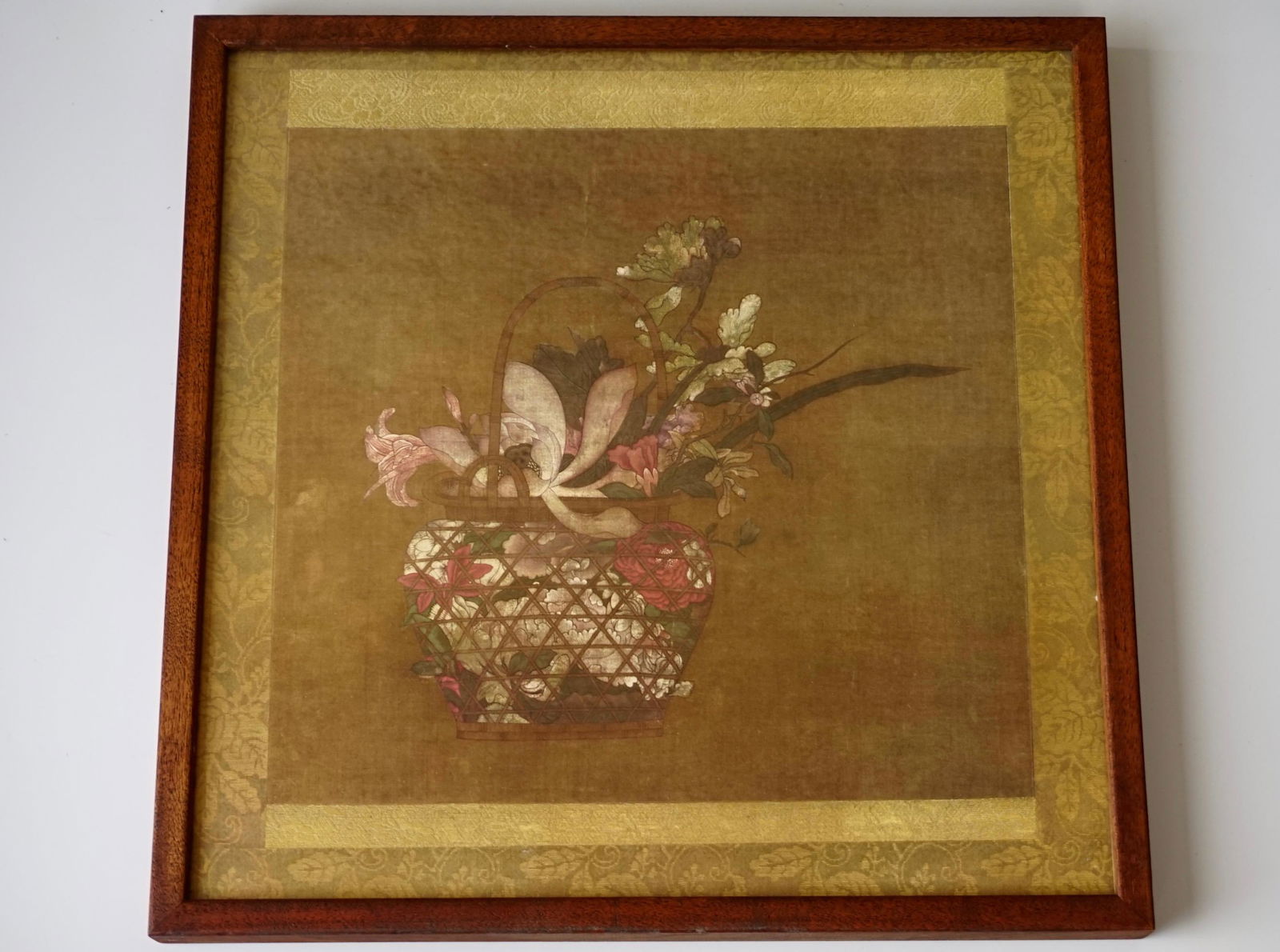 Chinese Ming Dynasty Flower Basket Mid Century Framed (1 of 4)