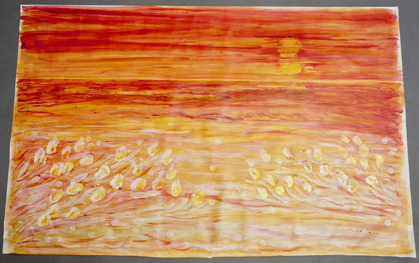 Sunset with Tulips Artist Studio Unframed Canvas: Sunset with Tulips Artist Studio Unframed Canvas Mohammad Hourian 1953 - 2014 Mohammad Hourian 1953 - 2014 was born in Hamedan, Iran, the capital of ancient Persia. At age 12 he apprenticed with Haj H