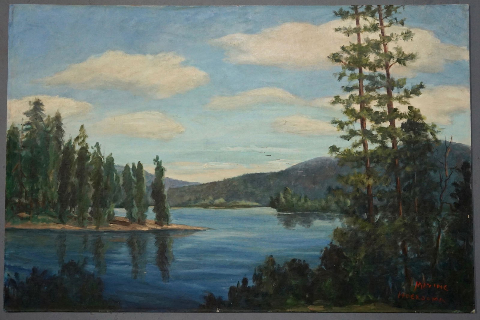 Water View Forest Landscape Large Vintage Painting (1 of 3)