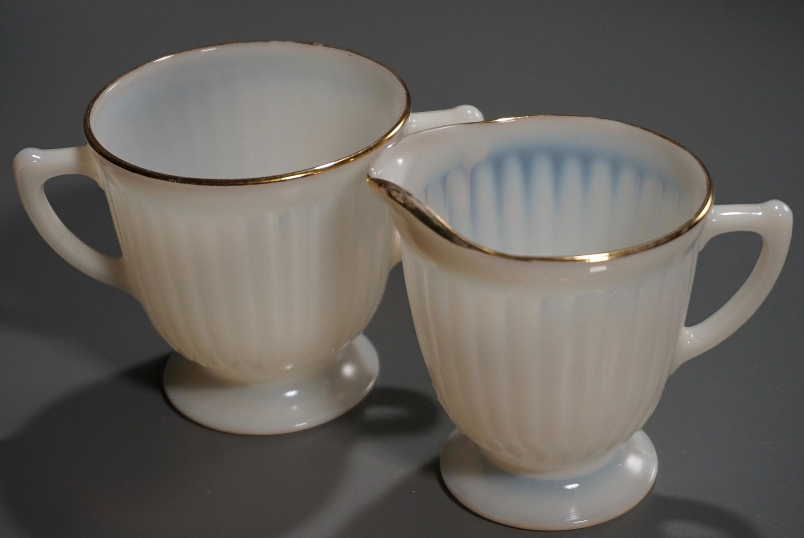 Opalescent Milk Glass Creamer Sugar Set Macbeth Evans (1 of 5)