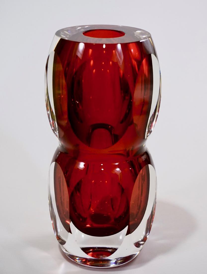Ruby Red Murano Art Glass Faceted Optic Prizm Vase (1 of 8)