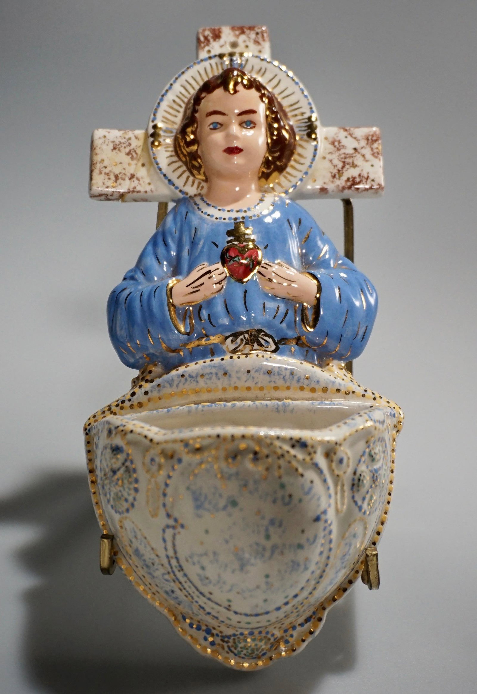 Baby Jesus Catholic Water Font Hand Painted Signed: Baby Jesus Catholic Water Font Hand Painted Signed Approximately 8 1/8 x 3 13/16 x 2 inches.
