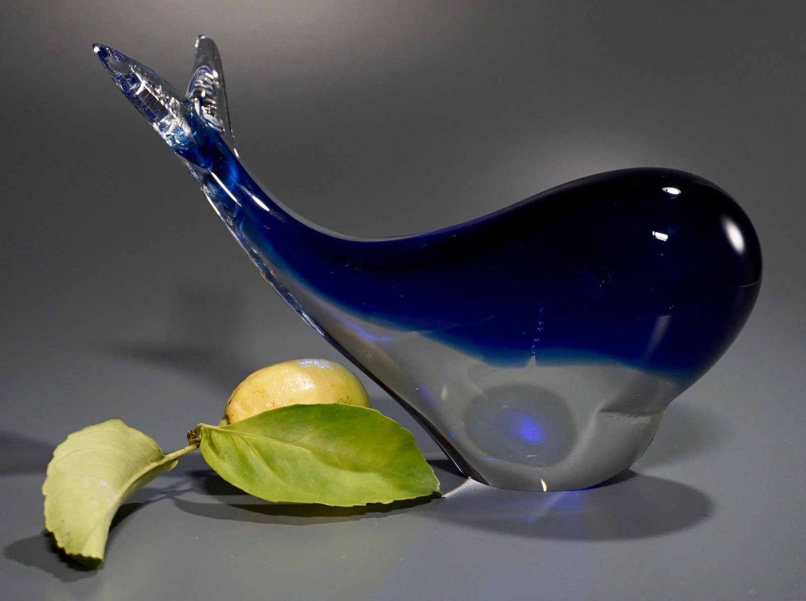 Large Cobalt Blue Art Glass Whale Figurine Heavy: Large Cobalt Blue Art Glass Whale Figurine Heavy Paperweight Approximately 9 3/4 x 2 3/4 x 4 11/16 inches tall.